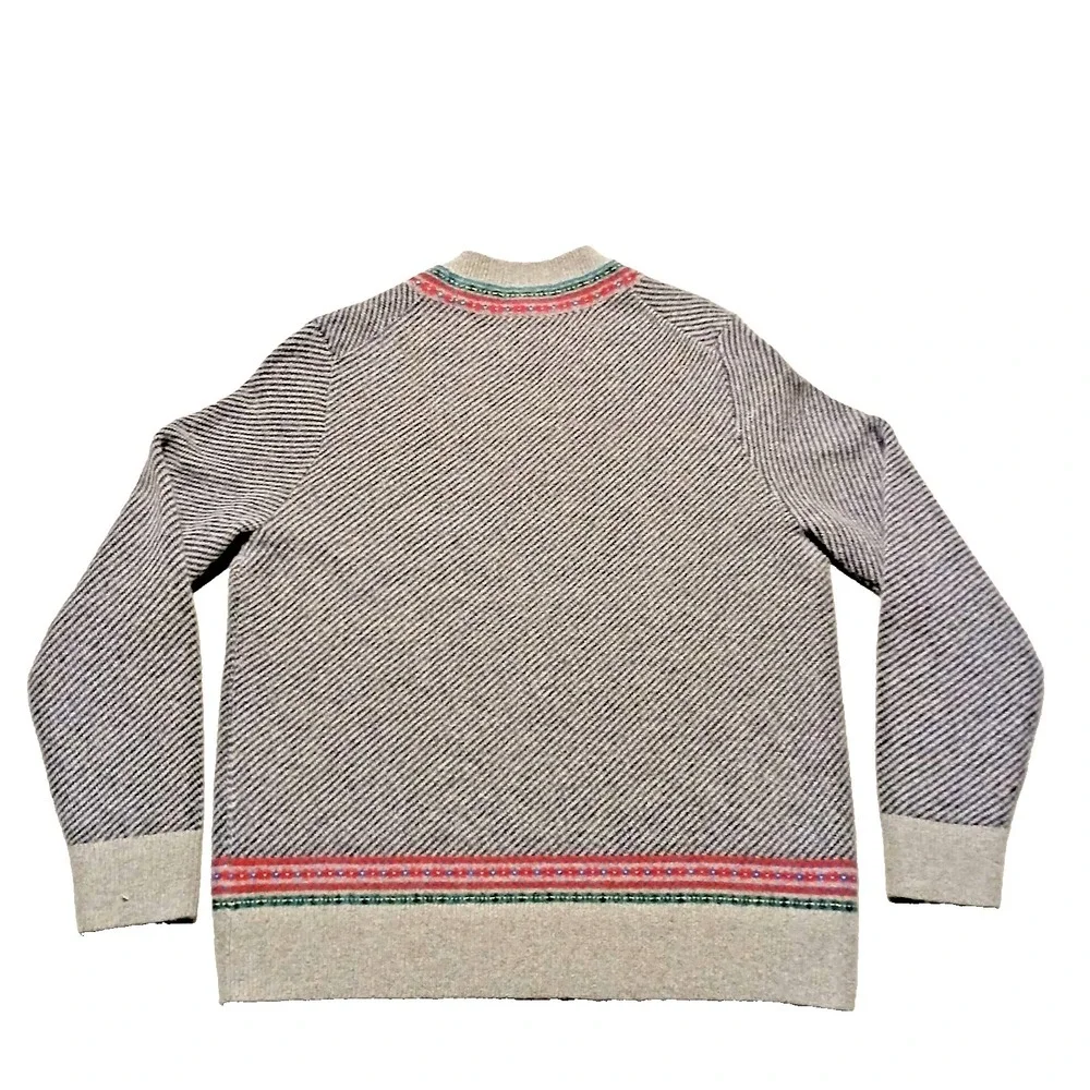 Brooks Brothers V Neck Sweater Mens Size L‎ Geometric Gray 100% Lambswool Knit
